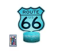 MARZIUS Lampe de table LED Route 66 Signs Illusion 3D avec carte de vœux, base lumineuse, 16 couleurs changeantes, télécommande, cadeau amusant pour hommes, femmes, enfants, garçons, adolescents