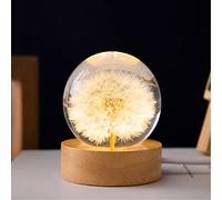 MARZIUS Veilleuse boule de cristal en forme de fleur de 60 cm avec base en bois (pissenlit)