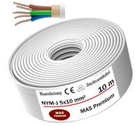 MAS Câble d'alimentation NYM-J de qualité supérieure pour pièces humides, de 5 à 35 m, câble gainé NYM-J 5 x 10 mm², anneau pour pose fixe (10 m)