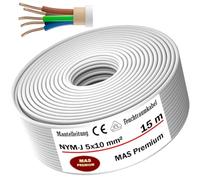 MAS Câble d'alimentation NYM-J de qualité supérieure pour pièces humides, de 5 à 35 m, Câble gainé NYM-J 5 x 10 mm², Câble électrique avec anneau pour pose fixe (15 m)