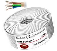 MAS Câble d'alimentation NYM-J de qualité supérieure pour pièces humides, de 5 à 70 m, câble gainé NYM-J 5 x 4 mm², anneau pour pose fixe (5 m)