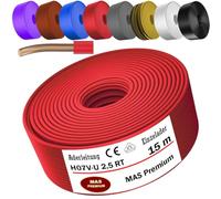 MAS Premium 5-100 m Câble conducteur monofil H07 V-U 1,5 2,5 fil simple rigide (H07 V-U 2,5 RT, 15 m)