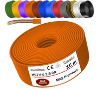 MAS Premium 5-100 m Câble de câble simple fil H07 V-U 1,5 2,5 fil simple rigide (H07 V-U 1,5 OR, 15 m)
