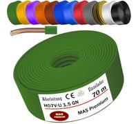 MAS Premium 5 à 100 m de câble filaire, monofil H07 V-U 1,5 2,5 fil simple rigide (H07 V-U 1,5 GN, 70 m)