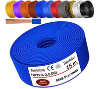MAS Premium Câble 5 à 100 m H07 V-K 2,5 mm² noir, bleu, vert/jaune, rouge, bleu foncé, marron, orange, gris, blanc, violet ou jaune, câble simple flexible (bleu foncé, 15 m)