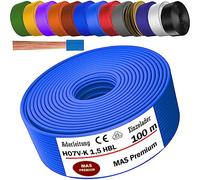 MAS Premium Câble conducteur H07 V-K 1 x 1,5 mm² SW, HBL, GNGE, GN, RT, DBL, BR, OR, GR, WS, VIO, U-MAR.BL ou GE - Câble individuel flexible (bleu clair, 100 m)