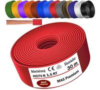 MAS Premium Câble conducteur H07 V-K 1 x 1,5 mm² SW HBL GNGE GN RT DBL BR OR GR WS VIO U-MAR.BL ou GE - Fil simple flexible de 5 à 100 m (rouge, 30 m)