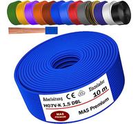 MAS Premium Câble conducteur H07 V-K 1 x 1,5 mm² SW HBL GNGE GN RT DBL BR OR GR WS VIO U-MAR.BL RS RTWS DBLWS ou GE - Fil individuel flexible de 5 à 100 m (bleu foncé, 10 m)