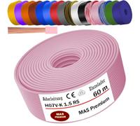 MAS Premium Câble conducteur H07 V-K 1 x 1,5 mm² SW HBL GNGE GN RT DBL BR OR GR WS VIO U-MAR.BL RS RTWS DBLWS ou GE - Fil individuel flexible de 5 à 100 m (rose, 60 m)