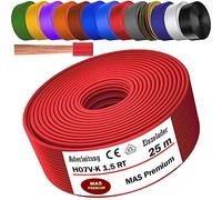 MAS Premium Câble conducteur H07 V-K 1 x 1,5 mm² SW HBL GNGE GN RT DBL BR OR GR WS VIO U-MAR.BL RS RTWS DBLWS ou GE - Fil individuel flexible de 5 à 100 m (rouge, 25 m)