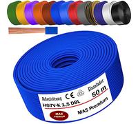 MAS Premium Câble conducteur H07 V-K 1 x 1,5 mm² SW HBL GNGE GN RT DBL BR OR GR WS VIO U-MAR.BL RS RTWS DBLWS ou GE - Fil individuel flexible de 5 à 100 m (bleu foncé, 50 m)