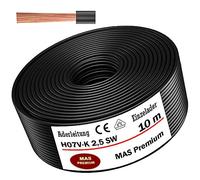 MAS Premium Câble conducteur H07 V-K 1 x 2,5 mm² HBL GRGE RT DBL BR OR GR WS VIO ou GE - Fil unique flexible de 5 à 100 m (noir, 10 m)