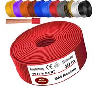 MAS Premium Câble conducteur H07 V-K 1 x 2,5 mm² HBL GRGE RT DBL BR OR GR WS VIO ou GE - Fil unique flexible de 5 à 100 m (rouge, 10 m)