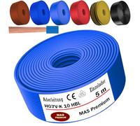 MAS Premium Câble conducteur H07 V-K 10 mm² de 5 à 100 m - Noir, marron, bleu foncé, jaune vert, bleu clair ou rouge - Fil unique flexible (bleu clair, 5 m)