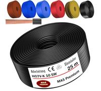 MAS Premium Câble conducteur H07 V-K 10 mm² de 5 à 100 m - Noir, marron, bleu foncé, jaune vert, bleu clair ou rouge - Fil simple flexible (noir, 25 m)