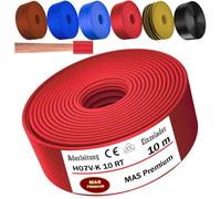 MAS Premium Câble conducteur H07 V-K 10 mm² de 5 à 100 m - Noir, marron, bleu foncé, jaune vert, bleu clair ou rouge - Fil simple flexible (rouge, 10 m)