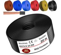 MAS Premium Câble conducteur H07 V-K 10 mm² de 5 à 100 m - Noir, marron, bleu foncé, jaune vert, bleu clair ou rouge - Fil simple flexible (noir, 20 m)