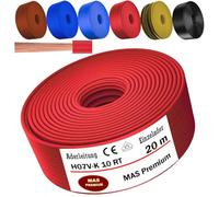 MAS Premium Câble conducteur H07 V-K 10 mm² de 5 à 100 m - Noir, marron, bleu foncé, jaune vert, bleu clair ou rouge - Fil unique flexible (rouge, 20 m)