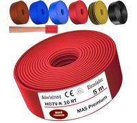 MAS Premium Câble conducteur H07 V-K 10 mm² de 5 à 100 m - Noir, marron, bleu foncé, jaune vert, bleu clair ou rouge - Fil simple flexible (rouge, 5 m)