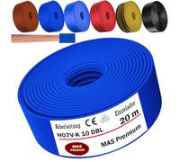 MAS Premium Câble conducteur H07 V-K 10 mm² de 5 à 100 m - Noir, marron, bleu foncé, vert jaune, bleu clair ou rouge - Fil unique flexible (bleu foncé, 20 m)