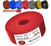 MAS Premium Câble conducteur H07 V-K 16 mm² de 5 à 100 m - Noir, marron, bleu foncé, jaune vert, gris, bleu clair ou rouge - Fil simple flexible (rouge, 10 m)