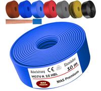 MAS Premium Câble conducteur H07 V-K 16 mm² de 5 à 100 m - Noir, marron, bleu foncé, jaune vert, gris, bleu clair ou rouge - Fil unique flexible (bleu clair, 10 m)