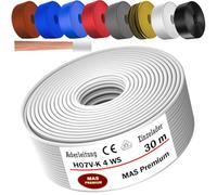 MAS Premium Câble conducteur H07 V-K 4 mm² de 5 à 100 m - Noir, marron, bleu foncé, vert jaune, gris, bleu clair, blanc ou rouge - Fil unique flexible (blanc, 30 m)