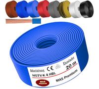 MAS Premium Câble conducteur H07 V-K 4 mm² de 5 à 100 m - Noir, marron, bleu foncé, vert jaune, gris, bleu clair, blanc ou rouge - Fil unique flexible (bleu clair, 20 m)