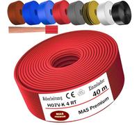 MAS Premium Câble conducteur H07 V-K 4 mm² de 5 à 100 m - Noir, marron, bleu foncé, vert jaune, gris, bleu clair, blanc ou rouge - Fil unique flexible (rouge, 40 m)