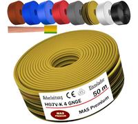 MAS Premium Câble conducteur H07 V-K 4 mm² de 5 à 100 m - Noir, marron, bleu foncé, vert jaune, gris, bleu clair, blanc ou rouge - Fil unique flexible (jaune vert, 50 m)