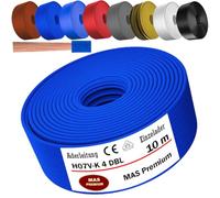 MAS Premium Câble conducteur H07 V-K 4 mm² de 5 à 100 m - Noir, marron, bleu foncé, vert jaune, gris, bleu clair, blanc ou rouge - Fil unique flexible (bleu foncé, 10 m)