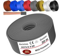 MAS Premium Câble conducteur H07 V-K 4 mm² de 5 à 100 m - Noir, marron, bleu foncé, vert jaune, gris, bleu clair, blanc ou rouge - Fil unique flexible (gris, 30 m)