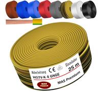 MAS Premium Câble conducteur H07 V-K 4 mm² - Noir, marron, bleu foncé, vert jaune, gris, bleu clair, blanc ou rouge - Câble unique flexible - De 5 à 100 m (jaune vert, 25 m)