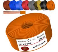 MAS Premium Câble conducteur H07 V-K 6 mm² - Noir, marron, bleu foncé, jaune sarcelle, gris, rouge, orange ou bleu clair - Câble unique, flexible (orange, 20 m)