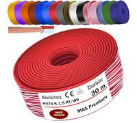 MAS Premium Câble conducteur H07 V-K de 5 à 100 m 1 x 1,5 mm² SW HBL GNGE GN RT DBL BR OR GR WS VIO U-MAR.BL RS RTWS DBLWS ou GE Câble simple conducteur flexible (rouge blanc, 30 m)