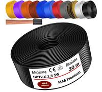 MAS Premium Câble conducteur H07 V-K de 5 à 100 m - 1 x 1,5 mm² SW, HBL, GNGE, GN, RT, DBL, BR, OR, GR, WS, VIO, U-MAR.BL ou GE Fil simple flexible (noir, 20 m)