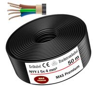 MAS Premium Câble d'alimentation de terre NYY-J, 5 à 125 m, 5 x 1,5, 2,5, 4, 6, 10 ou 16, câble électrique pour pose en extérieur, en sous-sol (NYY-J 5 x 4 mm², 50 m)