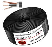 MAS Premium Câble d'alimentation en caoutchouc - 5-100 m - H07RN-F 3G 1, 3G 1,5, 3G 2,5, 3G 4, 3G 6, 3G 10 ou 3 x 1,5 - Câble flexible pour appareils lourds - (H07RN-F 3 x 1,5 mm², 15 m)