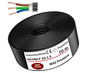 MAS Premium Câble d'alimentation en caoutchouc - 5-100 m - H07RN-F 3G 1, 3G 1,5, 3G 2,5, 3G 4, 3G 6, 3G 10 ou 3 x 1,5 - Câble flexible pour appareils lourds - (H07RN-F 3G1,5 mm², 70 m)