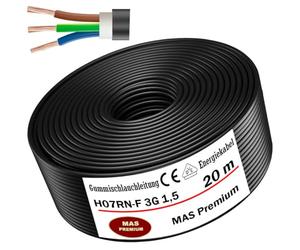 MAS Premium Câble d'alimentation en caoutchouc 5-100 m H07RN-F 3G1, 3G1,5, 3G2,5, 3G4, 3G6, 3G10 ou 3 x 1,5, câble flexible pour appareils lourds (H07RN-F 3G1,5 mm², 20 m)