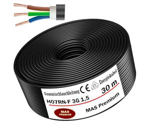 MAS Premium Câble d'alimentation en caoutchouc de 5 à 100 m - H07RN-F 3G 1, 3G 1,5, 3G 2,5, 3G 4, 3G 6, 3G 10 ou 3 x 1,5 - Câble flexible pour appareils lourds - (H07RN-F 3G1,5 mm², 30 m)