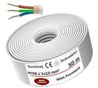 MAS Premium Câble d'alimentation NYM-J pour pièces humides - 5 à 200 m - Câble gainé NYM-J 3 x 1, 5 2,5 4 6 10 ou 5 x 1,5, 2,5, 4, 6, 10 16 - Câble électrique pour pose fixe (NYM-J 3 x 10 mm², 50 m)