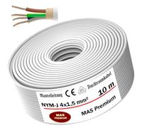 MAS-Premium Câble d'alimentation NYM-J pour pièces humides - De 5 à 100 m - Câble gainé NYM-J 4 x 1,5 mm² - Avec anneau pour pose fixe (10 m)