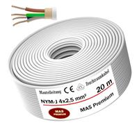 MAS-Premium Câble d'alimentation NYM-J pour pièces humides - De 5 à 100 m - Câble gainé NYM-J 4 x 2,5 mm² - Avec anneau pour pose fixe (20 m)