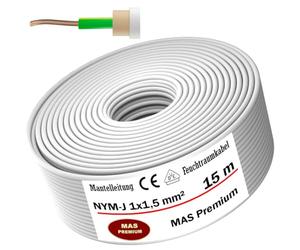 MAS Premium Câble d'alimentation pour pièces humides - Câble électrique gainé de marque allemande - Anneau pour pose au-dessus, sur, dans et sous l'enduit, dans des pièces sèches, humides et mouillées