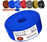 MAS Premium Câble de 5 à 100 m H07 V-K 6 mm², noir, marron, bleu foncé, vert, gris, rouge ou bleu ciel, câble simple flexible (bleu foncé, 50 m)