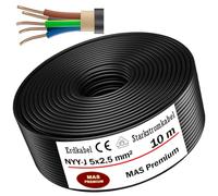 MAS Premium Câble de terre électrique 5-125m NYY-J 5x1,5, 2,5, 4, 6, 10 ou 16 Câble électrique en couronne pour pose en extérieur, dans le sol (NYY-J 5x2,5 mm², 10m)