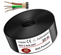 MAS-Premium Câble de terre électrique d'alimentation standard de marque allemande, anneau pour pose dans le sol et à l'extérieur (NYY-J 4 x 4 mm², 10 m)
