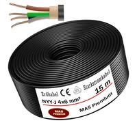MAS-Premium - Câble électrique de marque allemande en rouleau pour installation souterraine et extérieure, câble d'alimentation standard (NYY-J 4 x 6 mm², 15 m)
