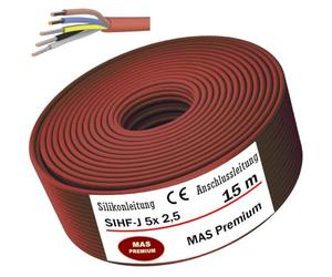 MAS Premium Câble en silicone de 5 à 130 m - Câble de raccordement - Câble en silicone - Câble de sauna SIHF-J - 5 x 2,5 - Fil fin flexible - Pour appareils à influence haute température (15 m)